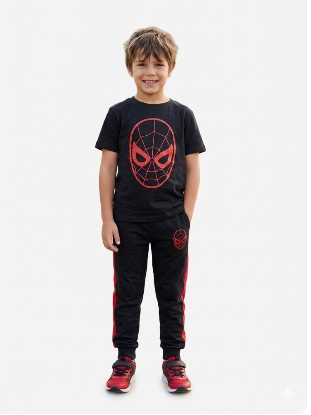 Marvel Spider-Man Set Black and Red Graphic Tee and Joggers Size Boy 7 EUC